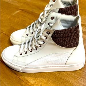 Raf Simons Leather High Top Sneakers White/Brown